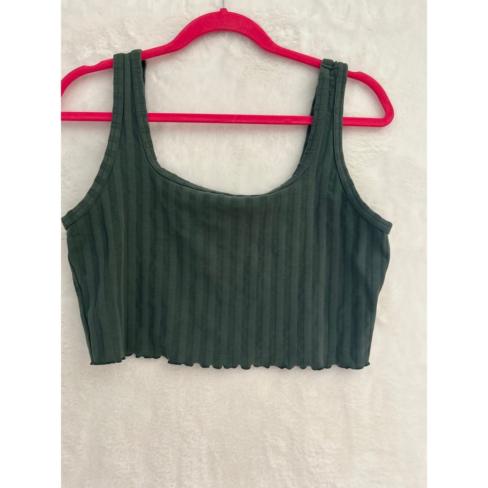 OFFLINE‎ by Aerie OG Original Ribbed Crop Tank Top Green Lettuce Hem Large